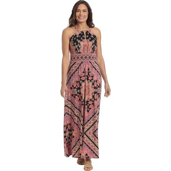 London Times | Dresses | London Times Halter Neck Signature Morris Maxi  Dress Vacation Size 8 Beachy Boho | Poshmark
